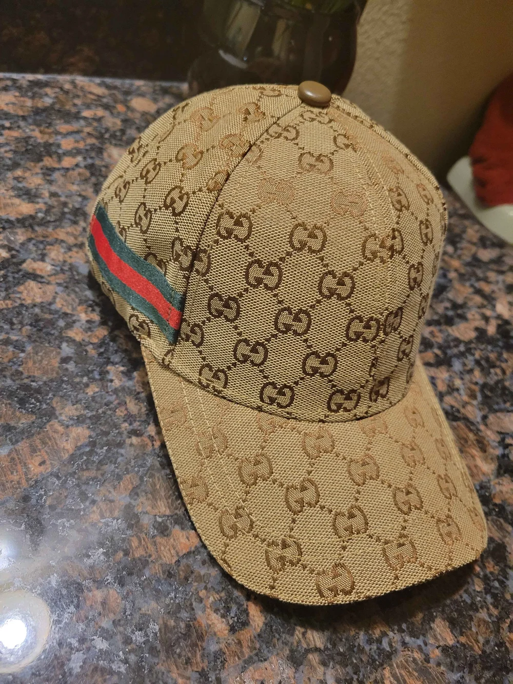 Gucci Beige/Brown Monogram Hat with Green-Red Web - Picture 3 of 9